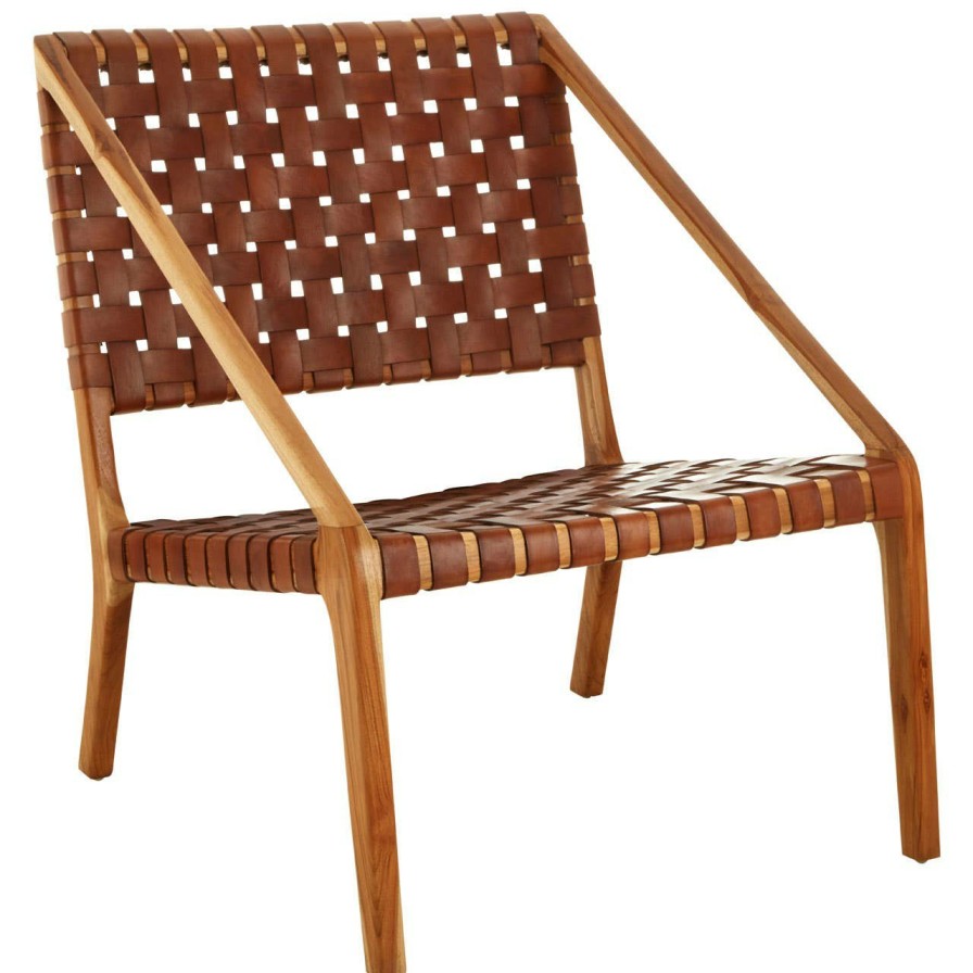 FURNITURE Fifty Five South Lounge Chairs | Kendari Tan Strapped Leather And Teak Chair