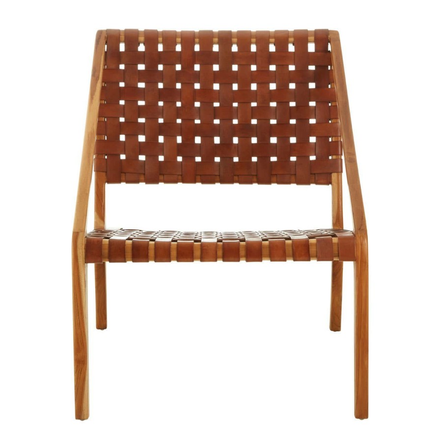 FURNITURE Fifty Five South Lounge Chairs | Kendari Tan Strapped Leather And Teak Chair