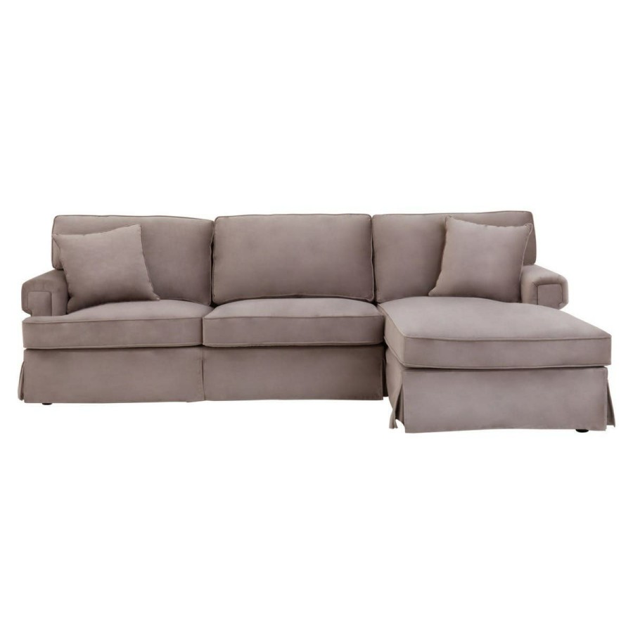 FURNITURE Fifty Five South Sofas | Ralph Three Seat Mink Velvet Chaise Sofa