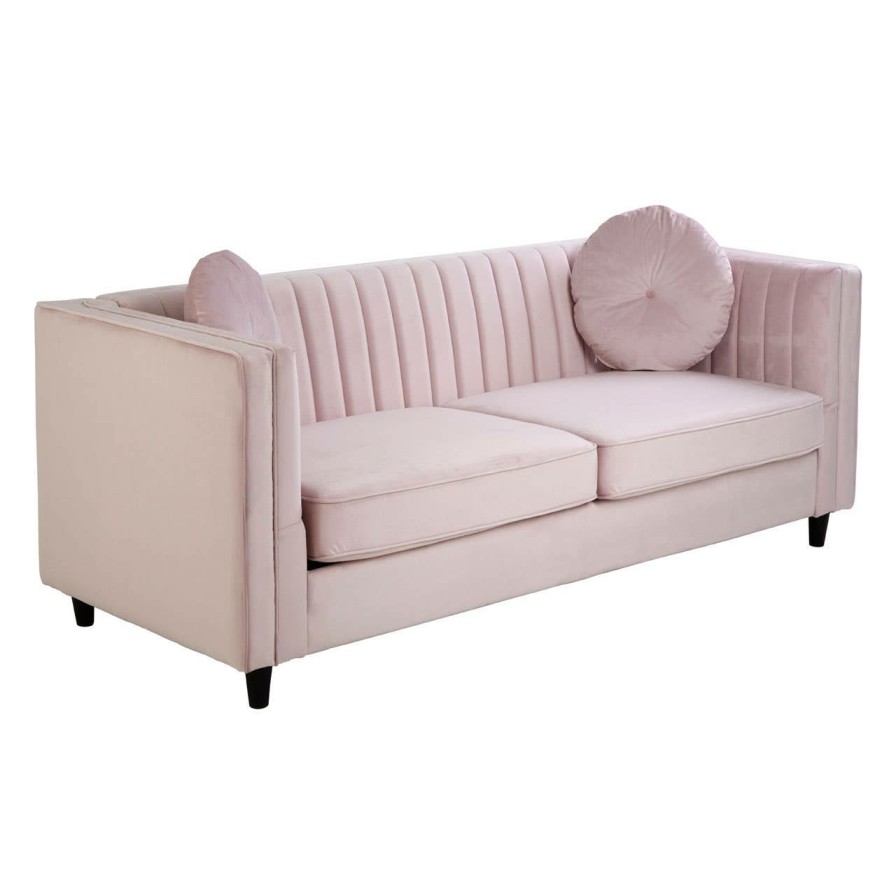 FURNITURE Premier Seating | Farah 3 Seat Pink Velvet Sofa