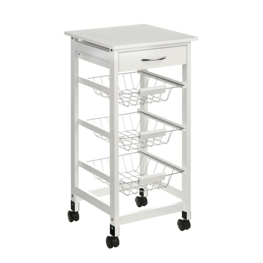 FURNITURE Premier Bar Carts and Trolleys | Glenn White Veneer Finish Kitchen Trolley