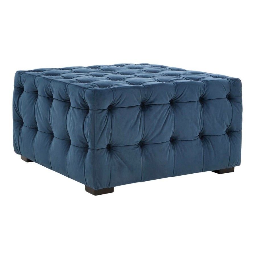 FURNITURE Fifty Five South Footstools | Stella Midnight Velvet Button Footstool