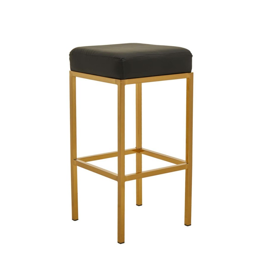 FURNITURE Premier Bar Seating | Baina Black Pu And Gold Finish Bar Stool