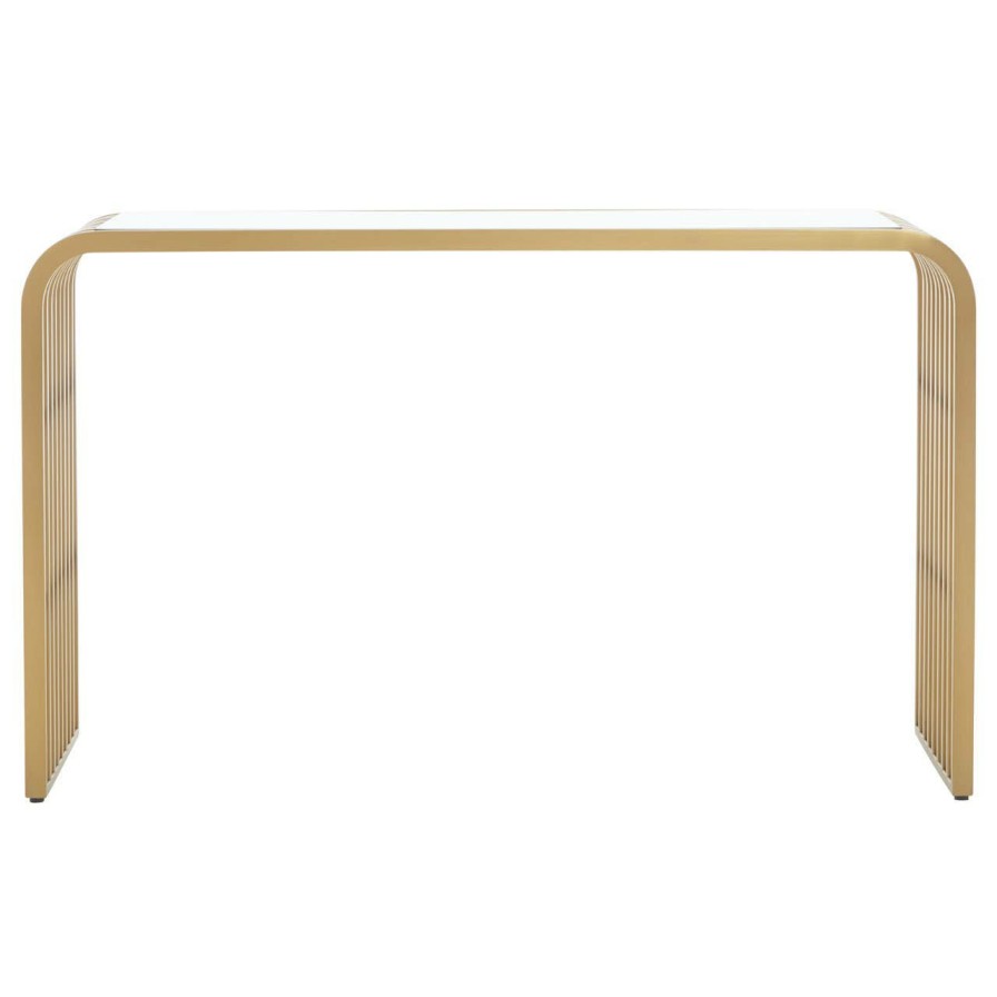 FURNITURE Fifty Five South Console Tables | Vogue Matte Gold Slatted Console Table