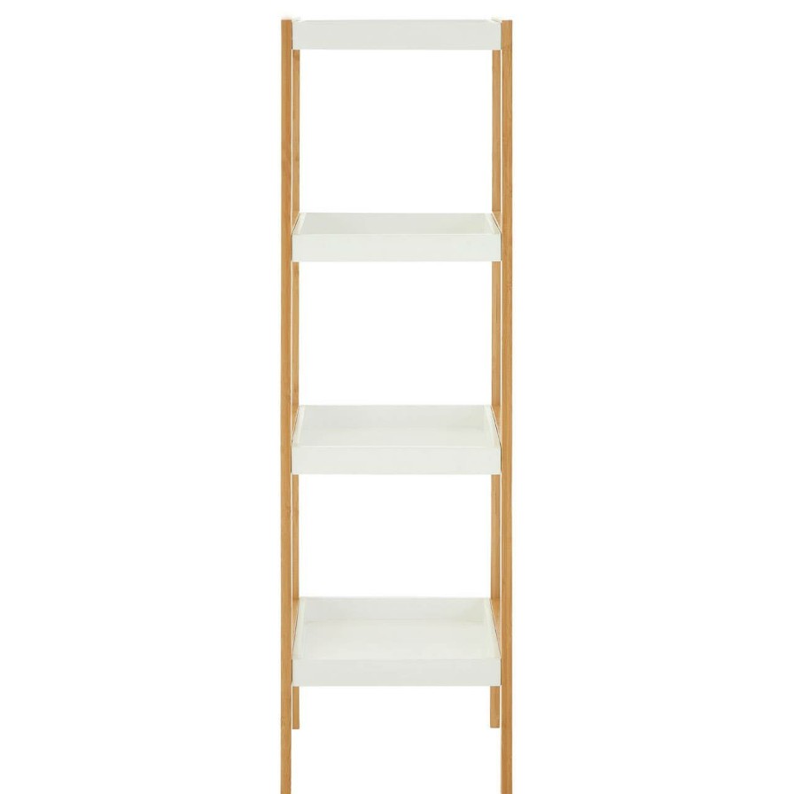 FURNITURE Premier Storage | Nostra Four Tiered White And Natural Shelf Unit