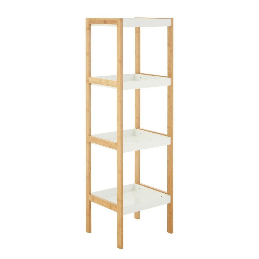 FURNITURE Premier Storage | Nostra Four Tiered White And Natural Shelf Unit