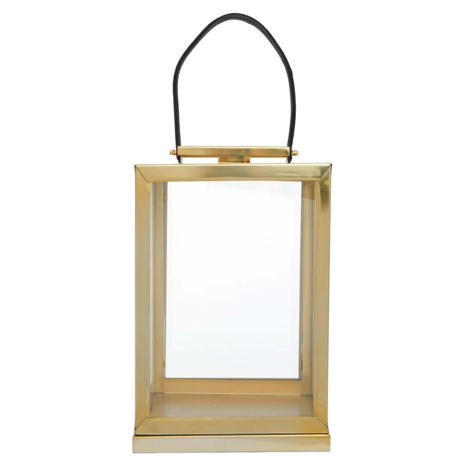 Accessories Fifty Five South Lanterns | Herber Small Gold Steel With Hair On Leather Handle Lantern