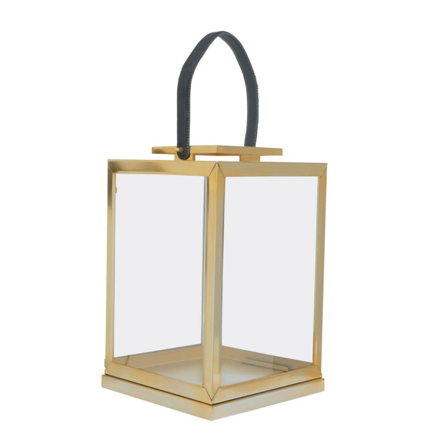 Accessories Fifty Five South Lanterns | Herber Small Gold Steel With Hair On Leather Handle Lantern