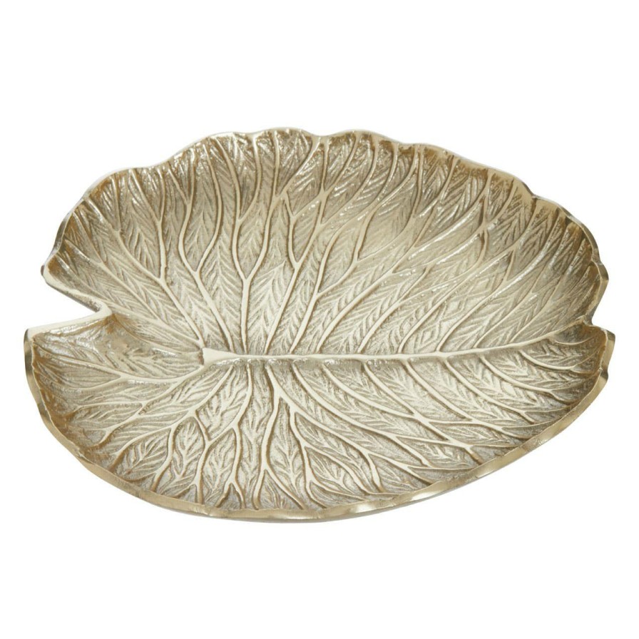 Accessories Fifty Five South Decorative Bowls Plates and Bottles | Salma Large Gold Finish Lotus Leaf Plate