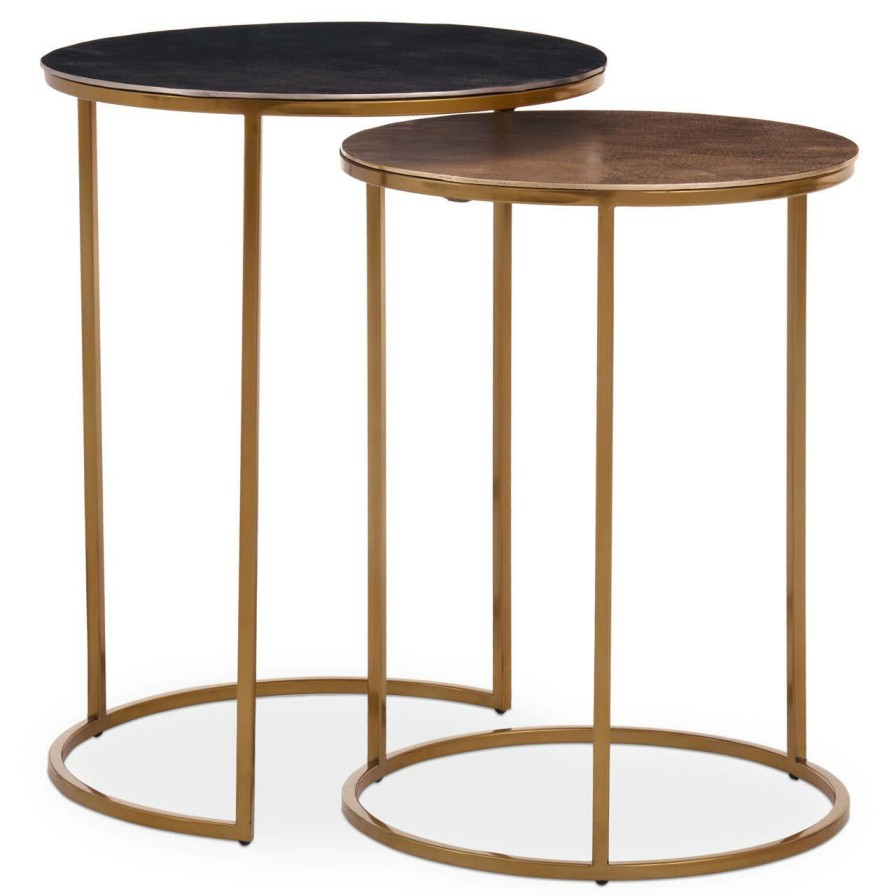 FURNITURE Fifty Five South Nesting Tables | Amira Nest Of Two Gold Tables