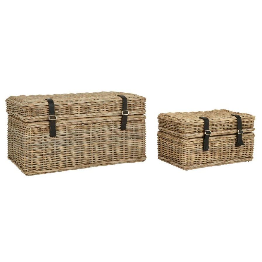 Bathe and Utility Fifty Five South Boxes, Bags and Baskets | Argento Set Of 2 Grey Natural Rattan Storage Trunks