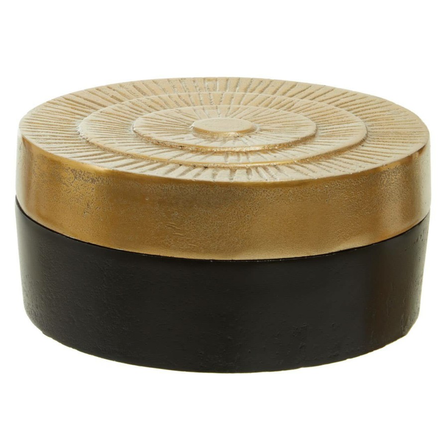 Accessories Fifty Five South Trinket Boxes and Dishes | Deomali Large Two Toned Black And Gold Round Box