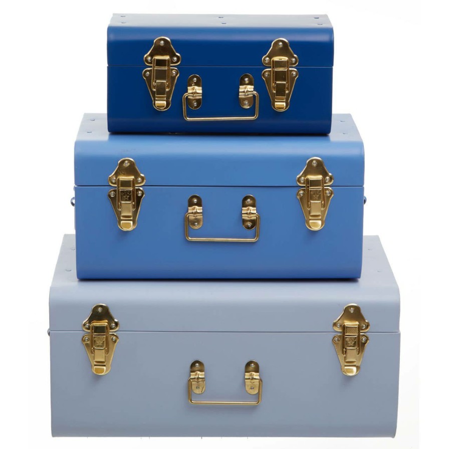 FURNITURE Premier Trunks | Parley Set Of Three Assorted Blue Storage Trunks