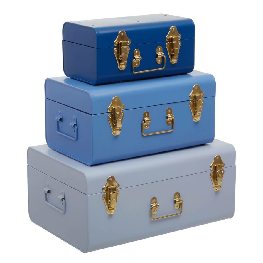 FURNITURE Premier Trunks | Parley Set Of Three Assorted Blue Storage Trunks