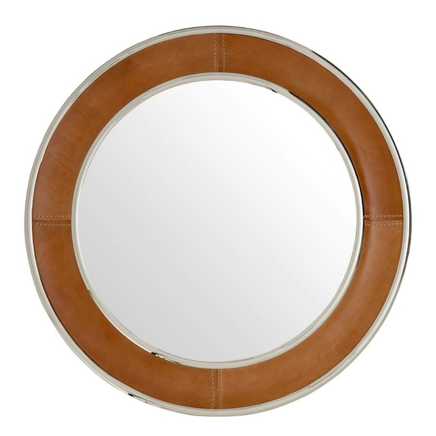 Bathe and Utility Fifty Five South Mirrors | Churchill Tan Genuine Leather Wall Mirror