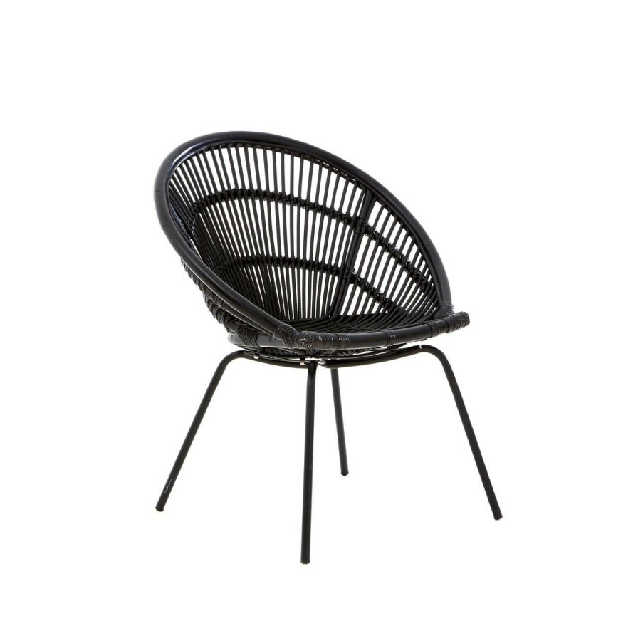 FURNITURE Premier Conservatory | Lagom Black Natural Rattan Chair With Iron Legs