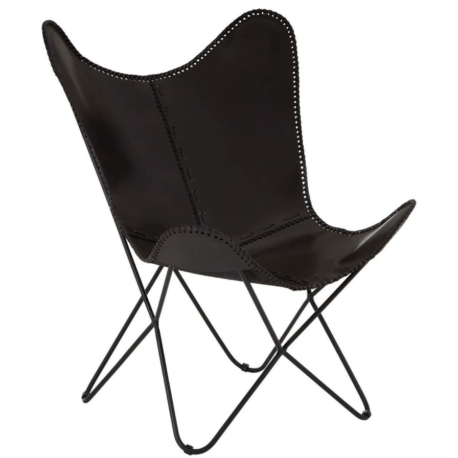 FURNITURE Fifty Five South Folding Chairs | Buffalo Black Leather Butterfly Chair