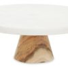 Kitchen and Dining Premier Serveware | Round White Marble And Acacia Wood Cake Stand