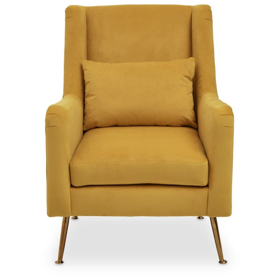 FURNITURE Fifty Five South Armchairs | Doucet Yellow Velvet Chair With Gold Finish Legs