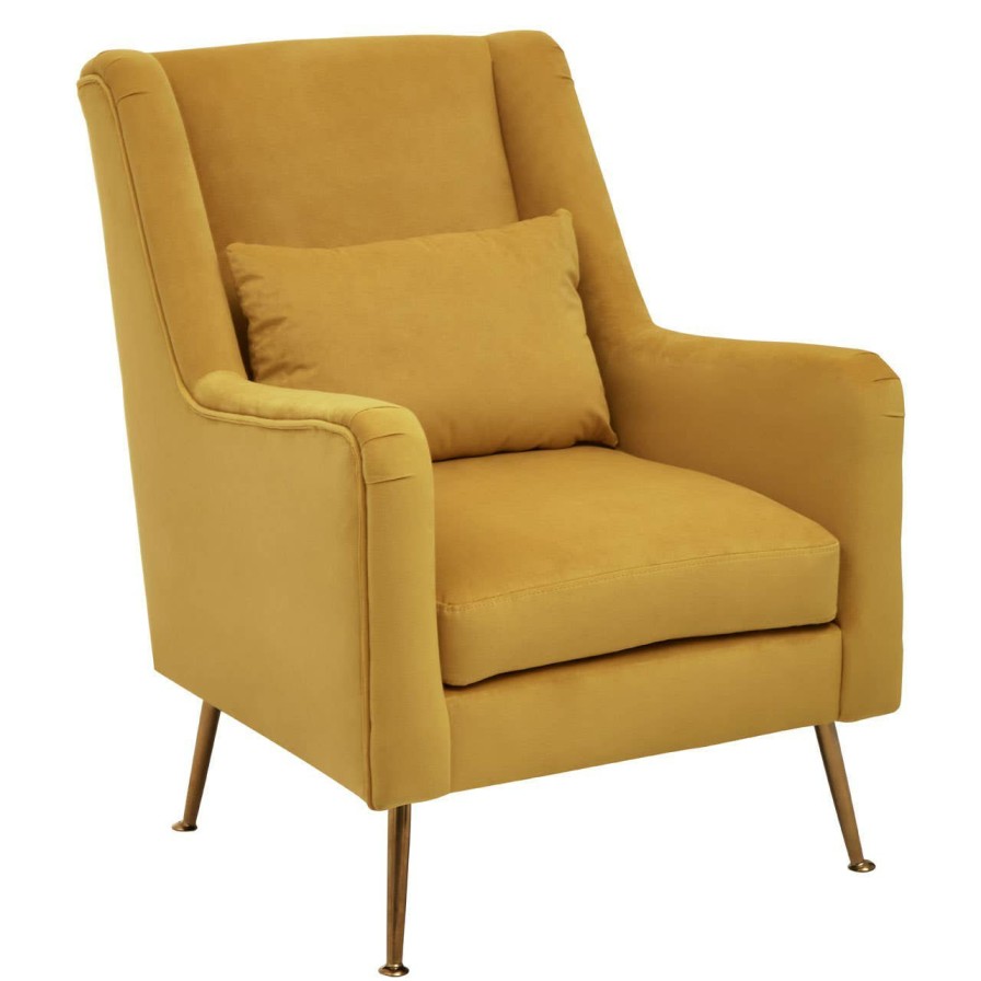 FURNITURE Fifty Five South Armchairs | Doucet Yellow Velvet Chair With Gold Finish Legs