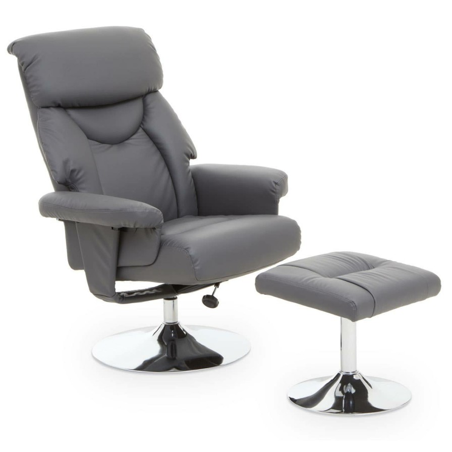 FURNITURE Premier Seating | Denton Grey Leather Effect Reclining Chair And Footstool