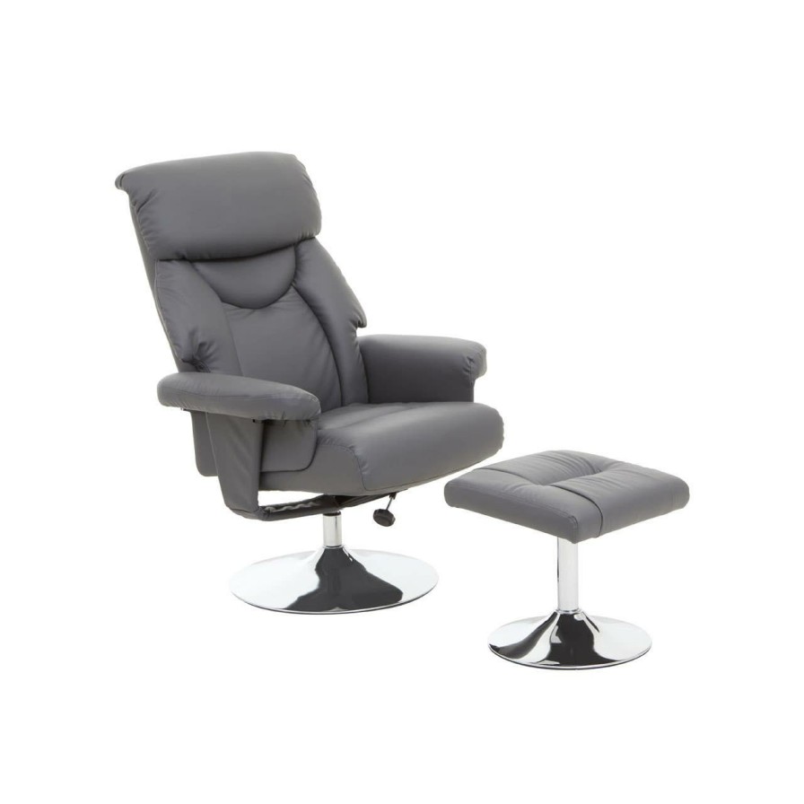 FURNITURE Premier Seating | Denton Grey Leather Effect Reclining Chair And Footstool