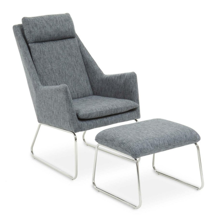 FURNITURE Fifty Five South Seating | Azalea Grey Fabric Chair And Footstool