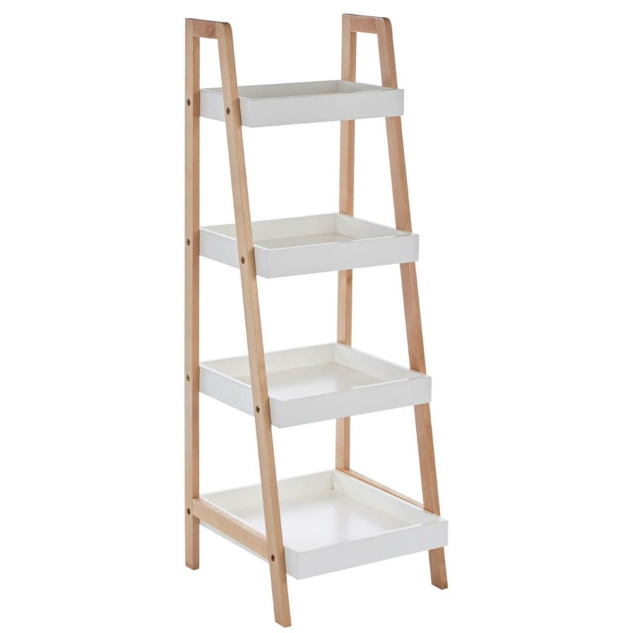 Bathe and Utility Premier Racks, Caddies and Shelf Units | Arla Four Tier Birch Wood Bathroom Shelf Unit