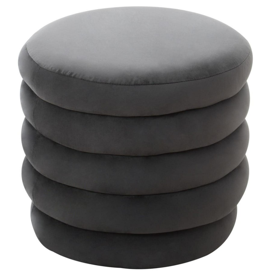 FURNITURE Fifty Five South Seating | Helen Graphite Velvet Round Footstool