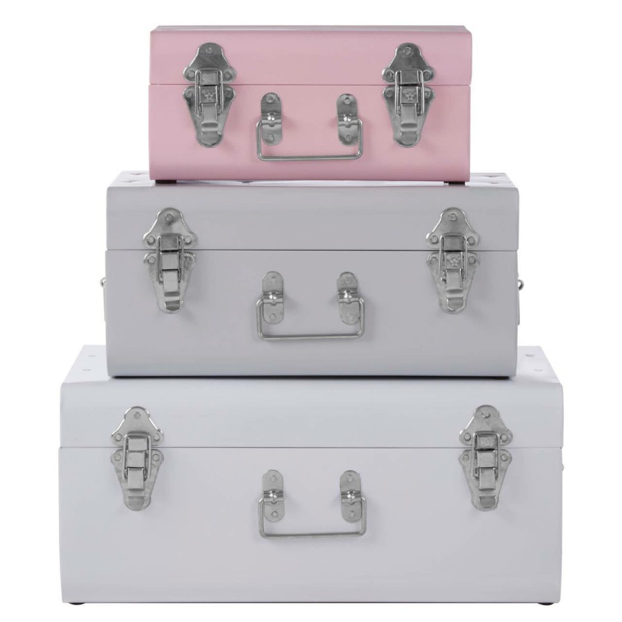 FURNITURE Premier Storage | Parley Set Of Three Assorted Pink And Grey Storage Trunks