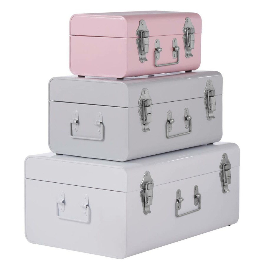 FURNITURE Premier Storage | Parley Set Of Three Assorted Pink And Grey Storage Trunks