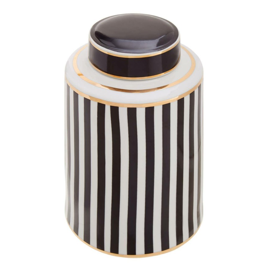 Accessories Fifty Five South Trinket Boxes and Dishes | Doria Small Black And White Stripes Ceramic Jar