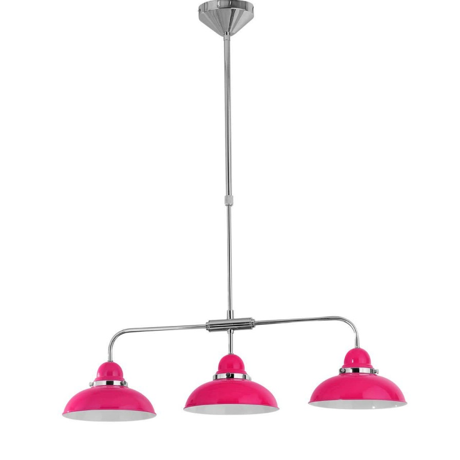 Accessories Premier Decorative Lights | Pendant Hot Pink And Chrome 3 Light Pendant