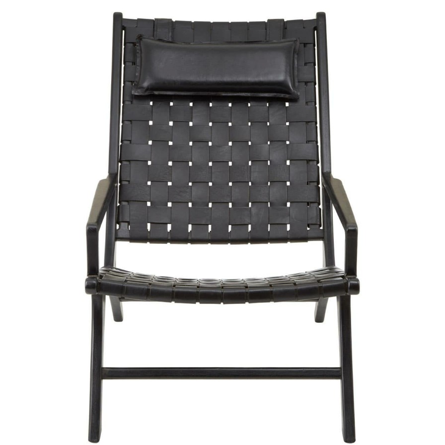 FURNITURE Fifty Five South Lounge Chairs | Kendari Black Leather Woven Chair