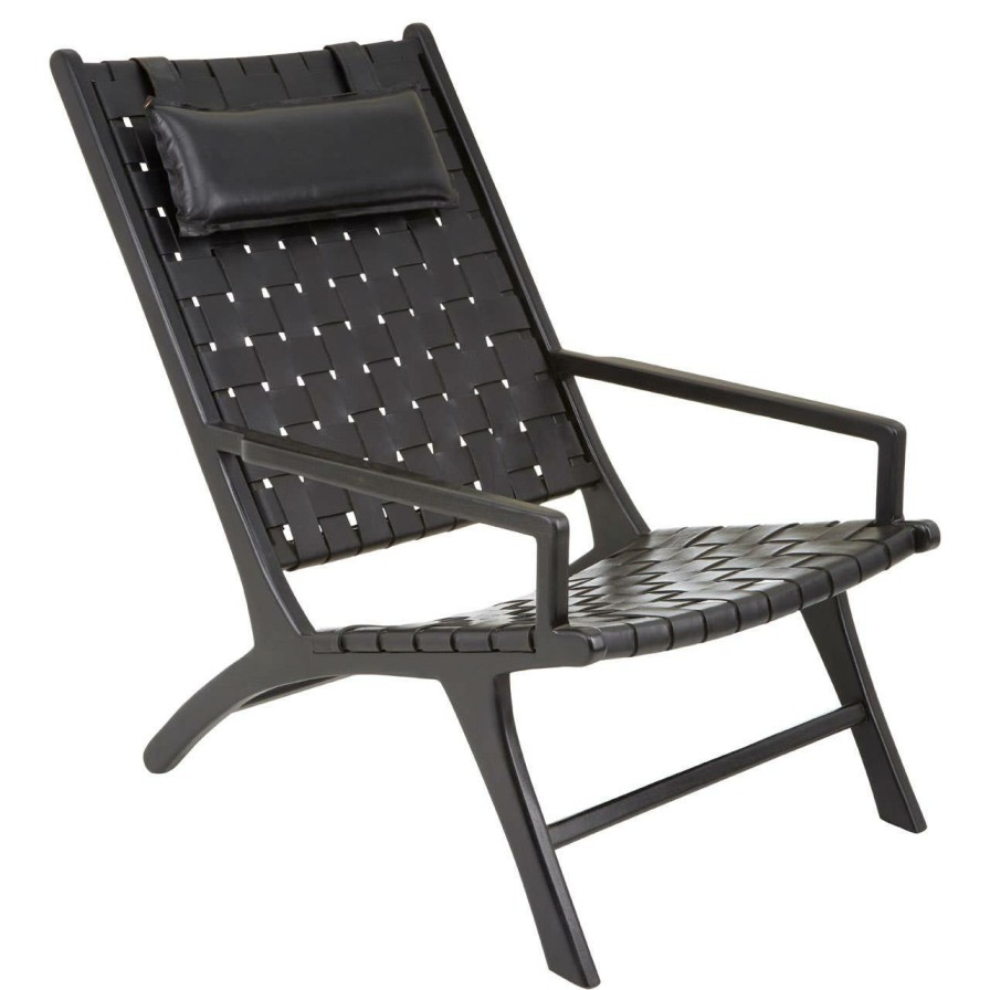 FURNITURE Fifty Five South Lounge Chairs | Kendari Black Leather Woven Chair