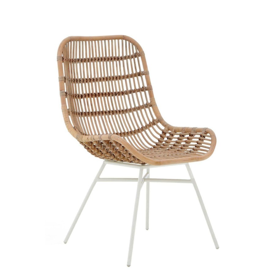 FURNITURE Premier Conservatory | Lagom White Wash Natural Rattan And White Iron Chair