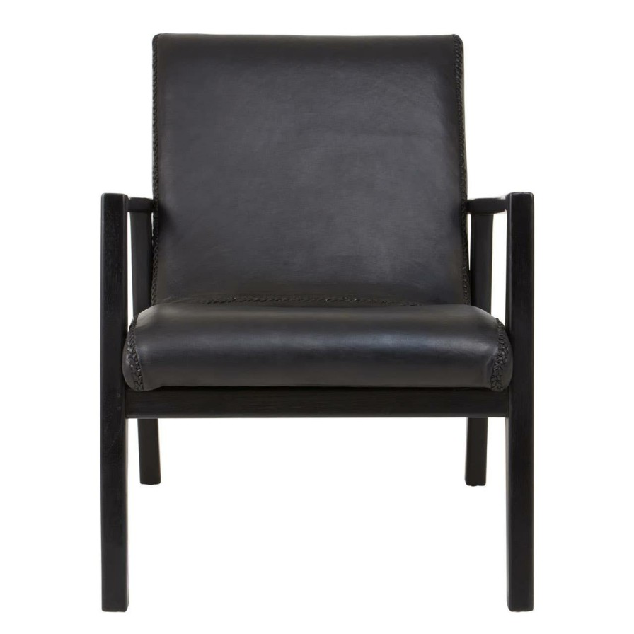 FURNITURE Fifty Five South Seating | Kendari Black Leather And Black Teak Wood Chair