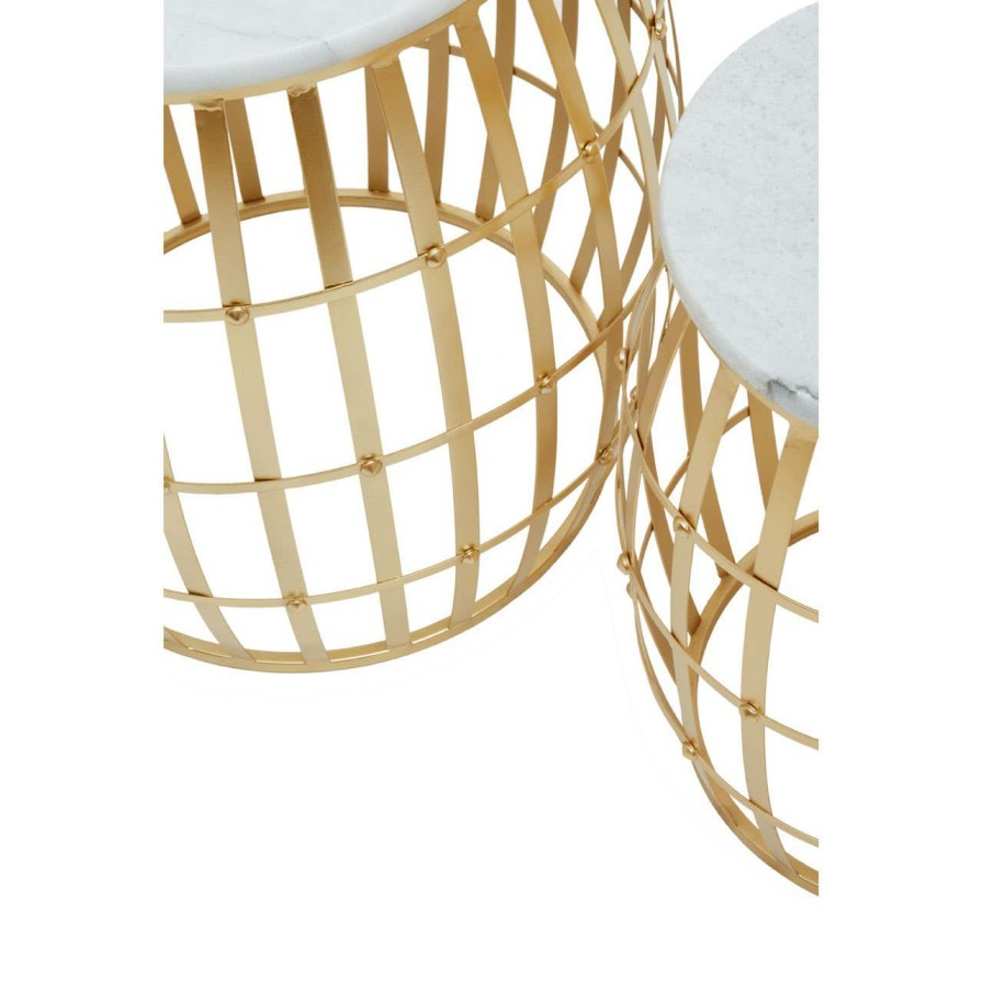 FURNITURE Premier Nesting Tables | Jolie Set Of Two Round Table With White Marble And Gold Frame