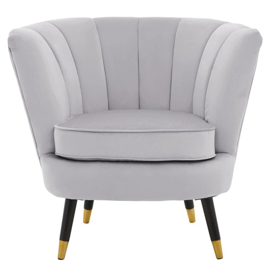 FURNITURE Premier Statement Chairs | Loretta Grey Velvet Chair With Black Wood And Gold Finish Legs