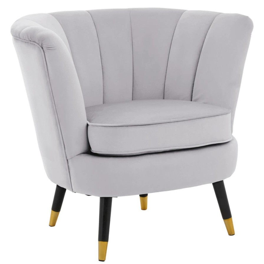 FURNITURE Premier Statement Chairs | Loretta Grey Velvet Chair With Black Wood And Gold Finish Legs