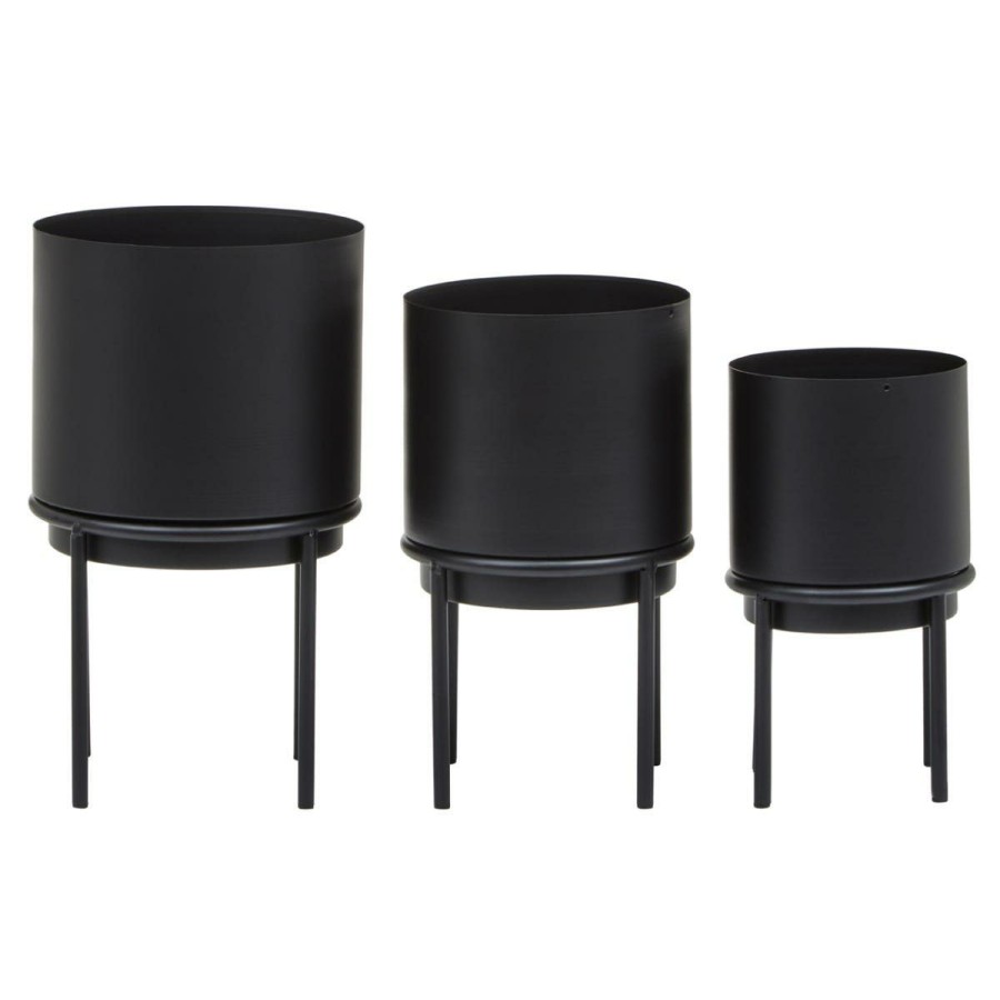 Accessories Premier Vases, Planters and Plant Stands | Avento Set Of Three Black Finish Planters