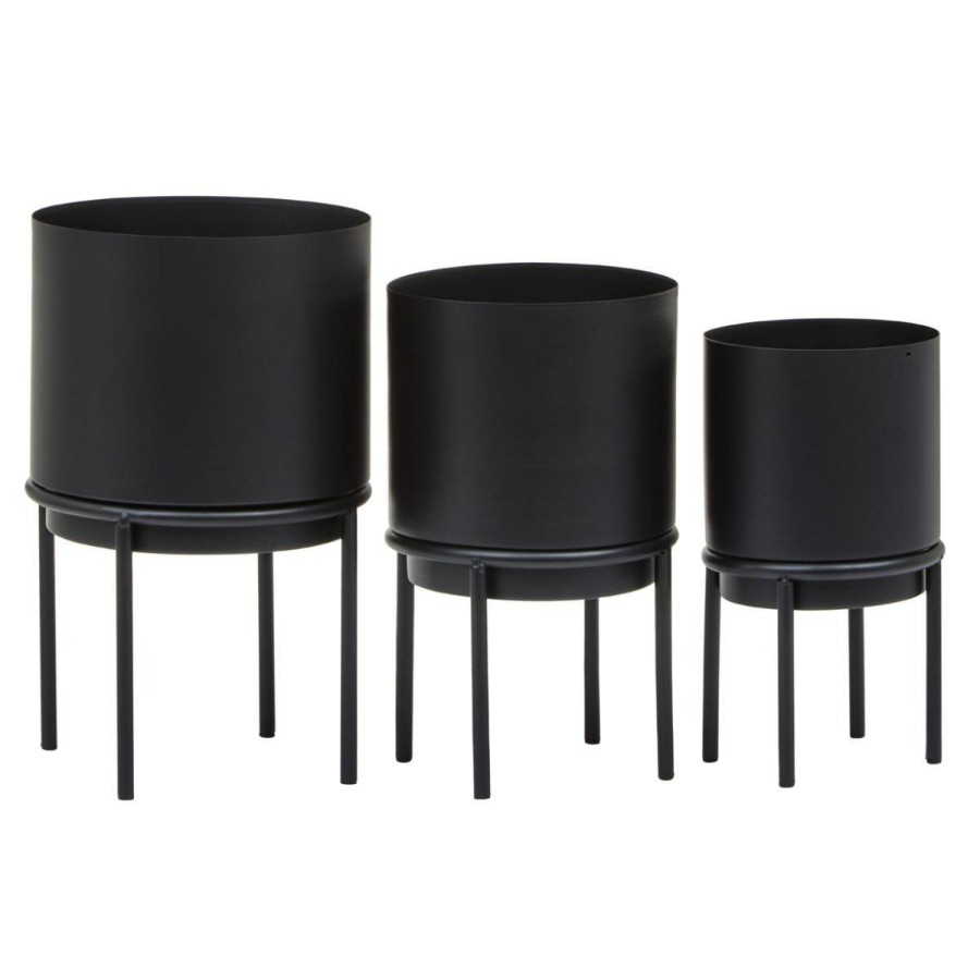 Accessories Premier Vases, Planters and Plant Stands | Avento Set Of Three Black Finish Planters