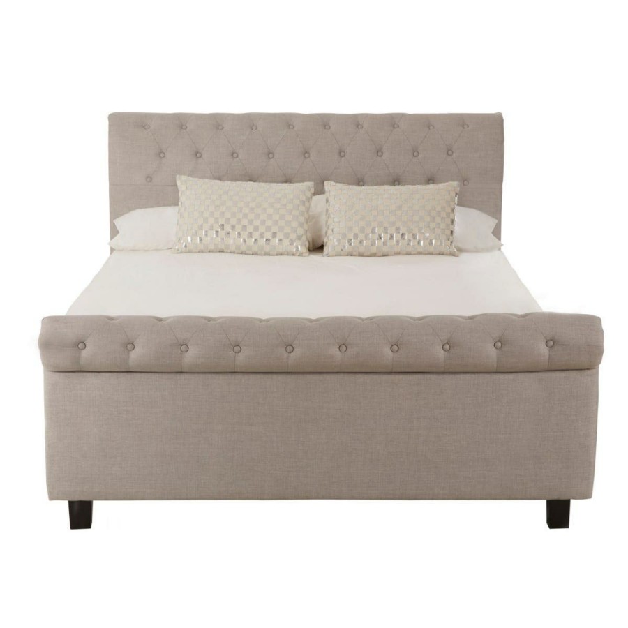 FURNITURE Premier Beds | Orlando Light Grey Double Ottoman Bed