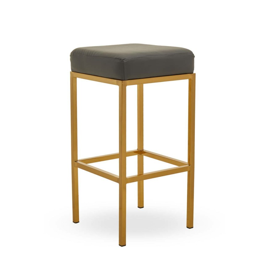 FURNITURE Premier Bar Seating | Baina Dark Grey Pu And Gold Finish Bar Stool