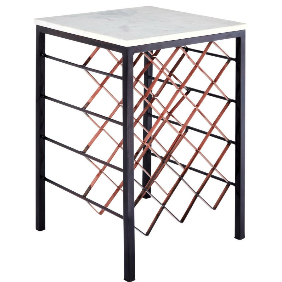 FURNITURE Fifty Five South Bar Tables | Templar White Marble And Iron Wine Rack Table