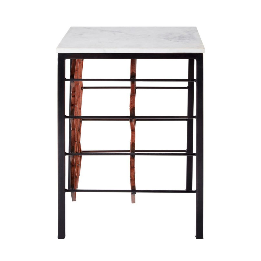 FURNITURE Fifty Five South Bar Tables | Templar White Marble And Iron Wine Rack Table