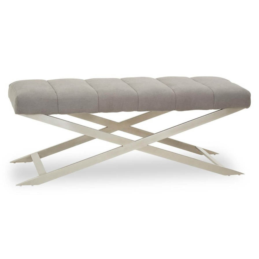 FURNITURE Fifty Five South Seating | Gilden Grey Bench With Cross Base