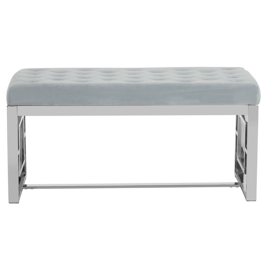 FURNITURE Premier Benches | Allure Powder Blue Velvet And Silver Bench