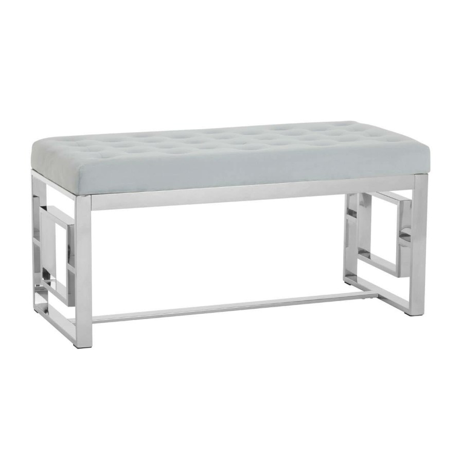 FURNITURE Premier Benches | Allure Powder Blue Velvet And Silver Bench