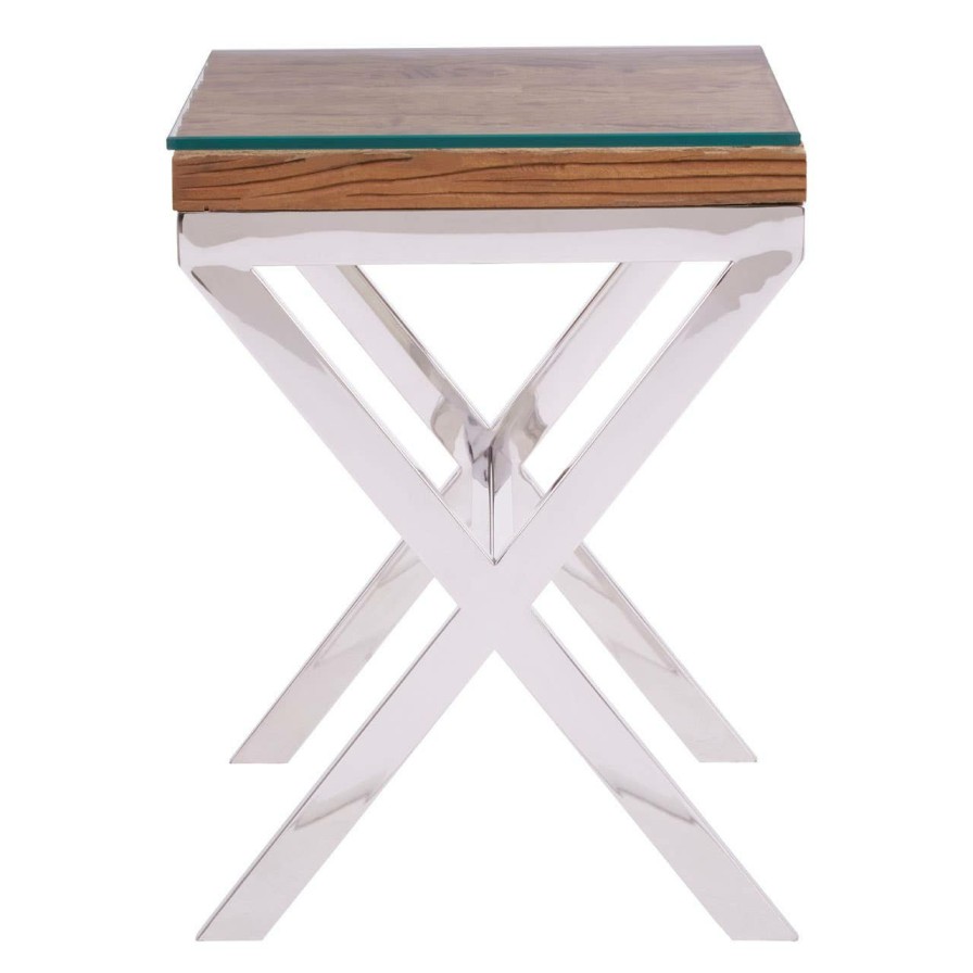 FURNITURE Fifty Five South Side Tables | Kerala Natural Top Side Table With Cross Base